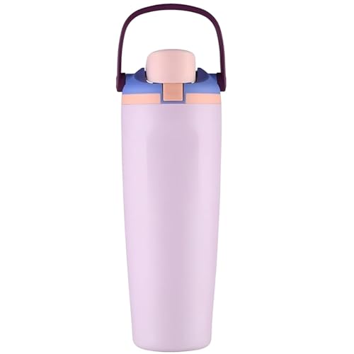 Image of FreeSip Gym Water Bottle 30oz - Leak Proof Lock Lid, Matte Metallic Finish, Carry Handle, Durable Stainless Steel, Perfect for Workout & Sports (Light Lavender, 900 ML)