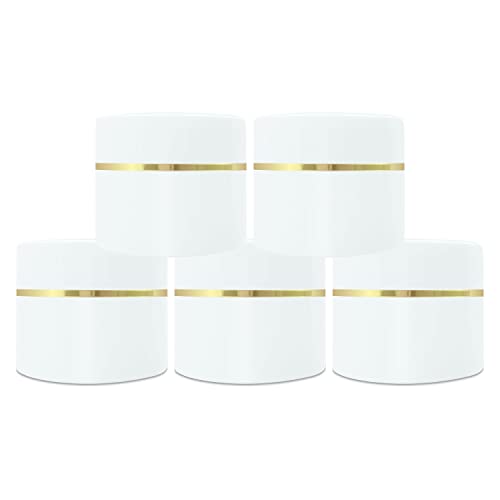 Image of Zenvista Empty White Color Cosmetic Jars with White Cap and Golden Streak: 50gm [ZMJ15][Pack of 5 ]