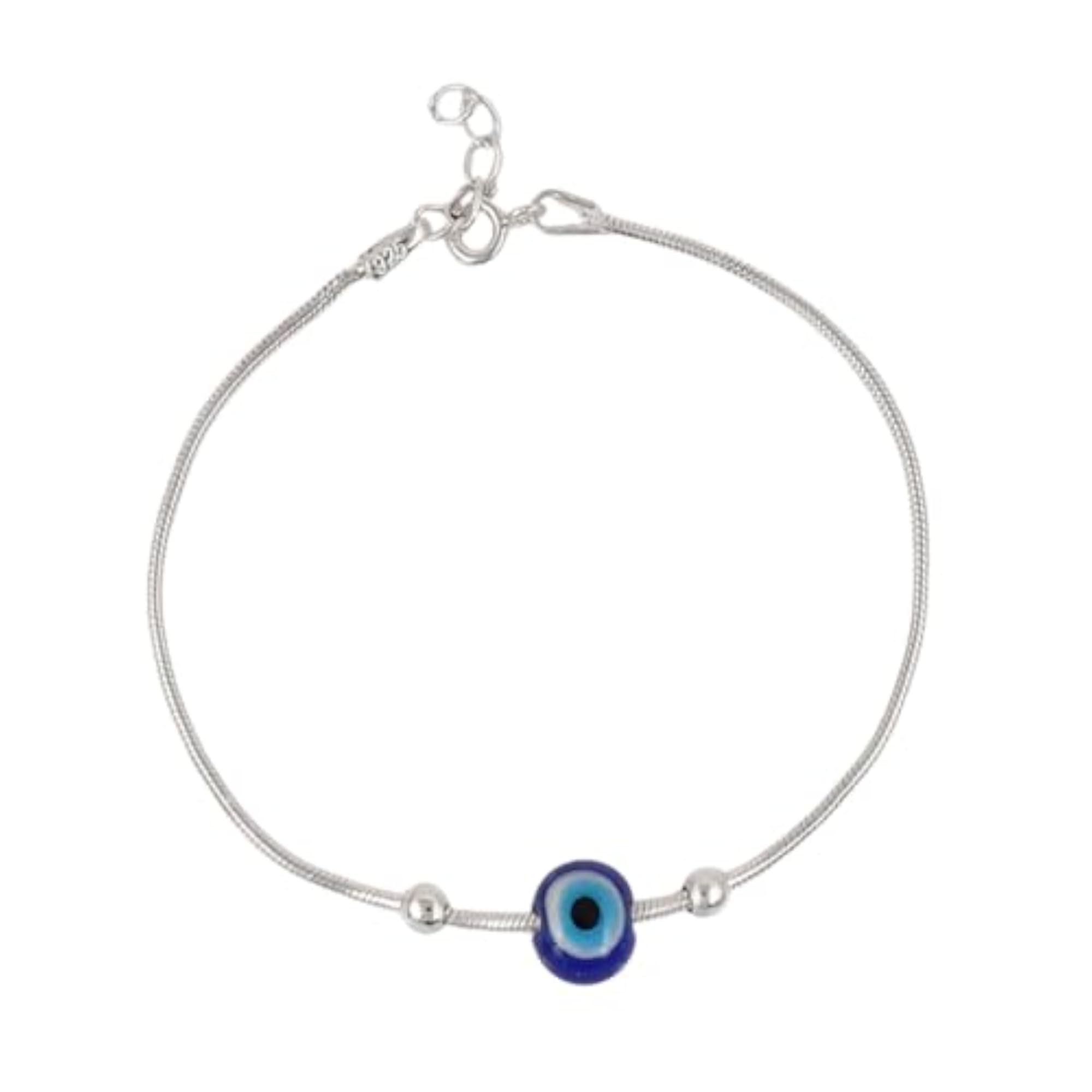 925 Sterling Silver Evil Eye Bracelet with Blue Nazar