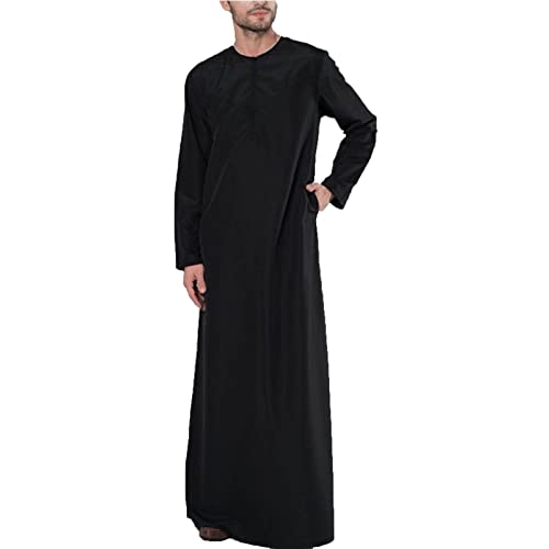 Zeiyignr Men's Muslim Dresses Half Zip Long Sleeve Shirts Kaftan Middle East Islamic Long Gown Saudi Arab Thobe Dubai Robe