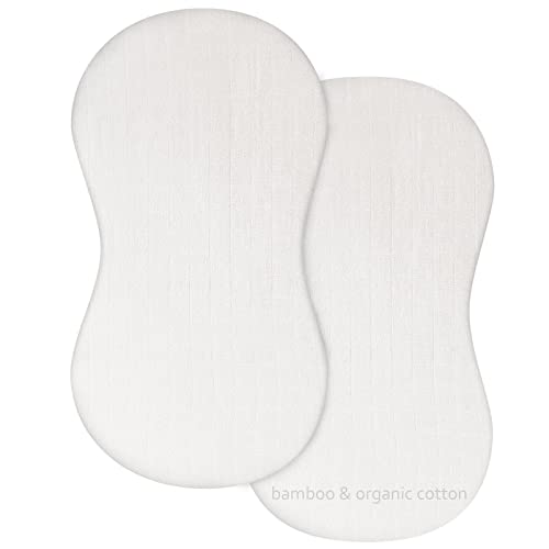 Image of Muslin Bassinet Sheet Fit for Halo, Dream on Me, Fisher Price, Delta, Graco and Other Oval Bassinet Mattress or Cradle, 2 Pack Soft Breathable Bassinet Sheets for Baby Boys and Girls Gift, White