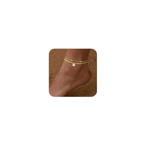 Image of Initial Ankle Bracelets for Women 14K Gold Plated Dainty Layered Round Letter Anklets Beach Jewelry Gift