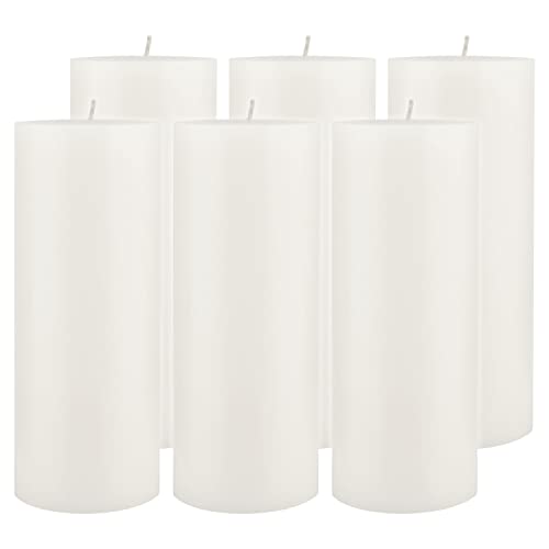 Image of Stonebriar Tall 3 x 8 Inch 110 Hour Long Burning Unscented Wax Flat Top Pillar Candles, White, 6 Pack