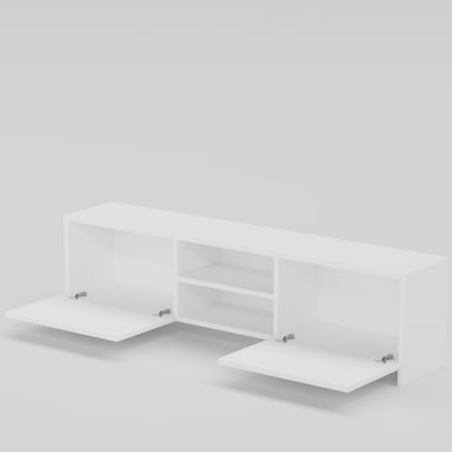 Image of Modern Living Room TV Stand with Open Display Compartment, Dual Side Storage Units, and Clean Contemporary Design for Home Decor | Assembly-DIY | Color-White