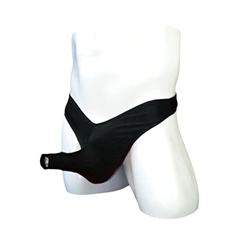 Sexy Men's Nylon Bikini Thong Underwear Elephant Nose Pouch T-Back Soft Slim Open Front G-String Tangas Undies (One Size,Black)3