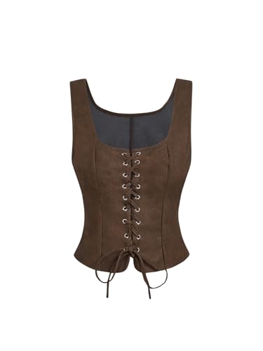 GORGLITTER Women's Western Cowgirl Rodeo Outfit Sleeveless Lace Up Vest Tops Vintage Renaissance Corset Tops