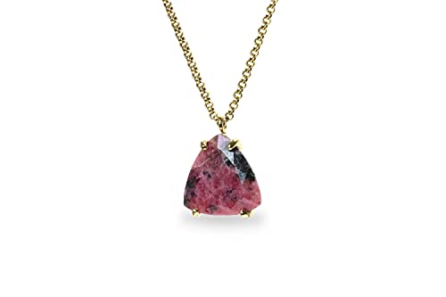 Collier en rhodonite énergétique et pendentif thérapeutique en or