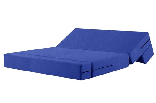 Image of Rosebell Foldable Three Person Jute Sofa Cum Bed in Blue | Compact & Lightweight | Removable Washable Cover + Three Cushion | 5 X 6 Ft Size | Great for Guests at Home or Office