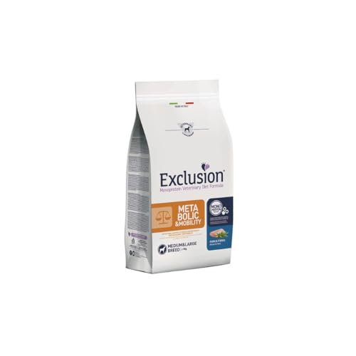 Exclusion Metabolic e Mobility Adult Medium 2kg, alimento dietetico per cani adulti di taglia media in sovrappeso gusto MAIALE e FIBRE, ipoallergenico 2kg.