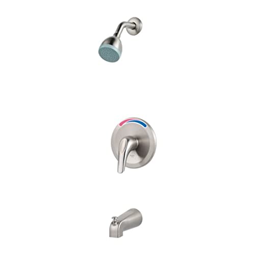 Grifería para bañera y ducha de una sola palanca, serie Pfirst, Pfister LJ89-030K, acabado níquel cepillado, caudal 1,8 GPM miniatura 1