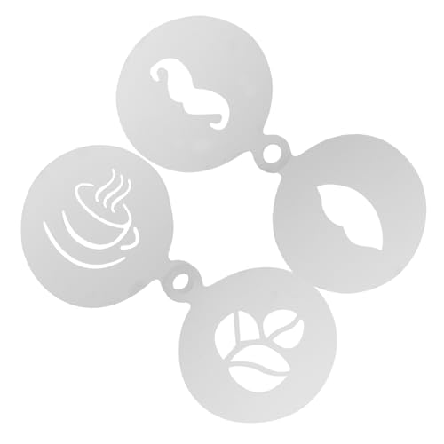 Cabilock 4Pcs Stainless Steel Latte Art Stencils Reusable Coffee Decorating Templates for Cappuccino Cake Cookies and Oatmeal for Creative Coffee Art and Easy Cleanup