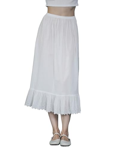 Half Slip Dress for Under Dresses Women Long Lace Skirt Extender Underskirt Non Cling 100% Cotton