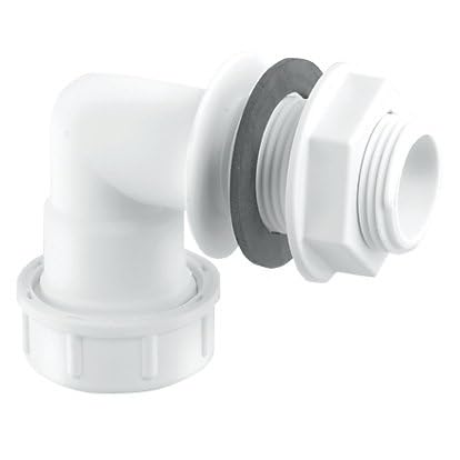Bent Overflow Tank Connector White 22MM, Suits 19 / 23mm Overflow Pipe, 22mm Compression Fitting Connection, 1 in Pack