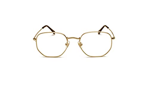 Óculos Armação Metal Hexagonal Feminino Com Lentes Sem Grau Aa-1353 Rose-Gold