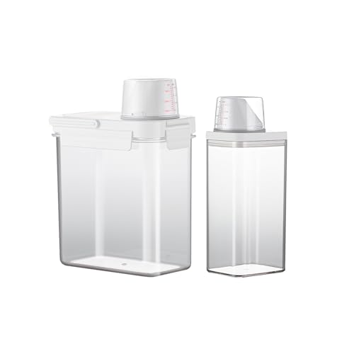 EssQuintorial Laundry Detergent Dispenser-2 Pack,Washing Powder Storage Containe with Measuring Cup, Laundry Storage Containers ,Multi-Purpose Storage Jar for Laundry Room & kitchen (3500ml+1500ml)