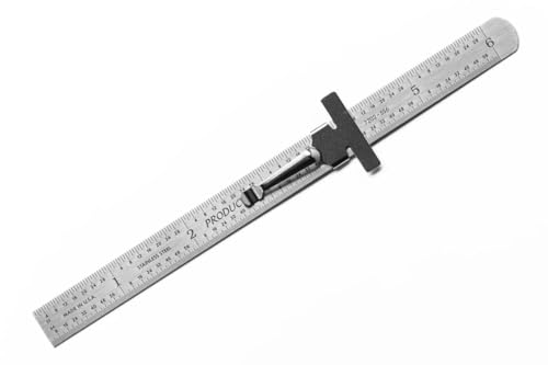 PEC Stainless Steel Ruler, Machinist's Ruler, Round End Rule with Clip, 32nds-64ths Decimal Equivalent Chart on Back, Made in USA