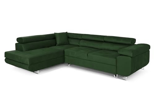 COMFORTINO FURNITURE Ecksofa mit Schlaffunktion PASTI L-Form, Sofa Couch mit Bettkasten, 3-Sitzer Eckcouch, Schlafsofa für Wohnzimmer, Big Sofa Couch mit Schlaffunktion (Grün, Ottomane Links)