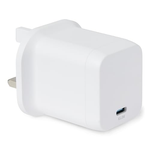 Amazon Basics Fast Charging USB C Nano GaN Wall Charger 65W 1-Port PD 3.1 for Laptops Tablets Phones White