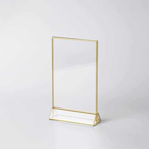 Uniqooo Acrylic Sign Holders With Golden Border, Portrait View, Pack Of 6 | 4X6 Inches Double Sided Clear Frame, Perfect For Wedding Reception, Centerpiece, Decoration, Party,Anniversary, Event #TOP7