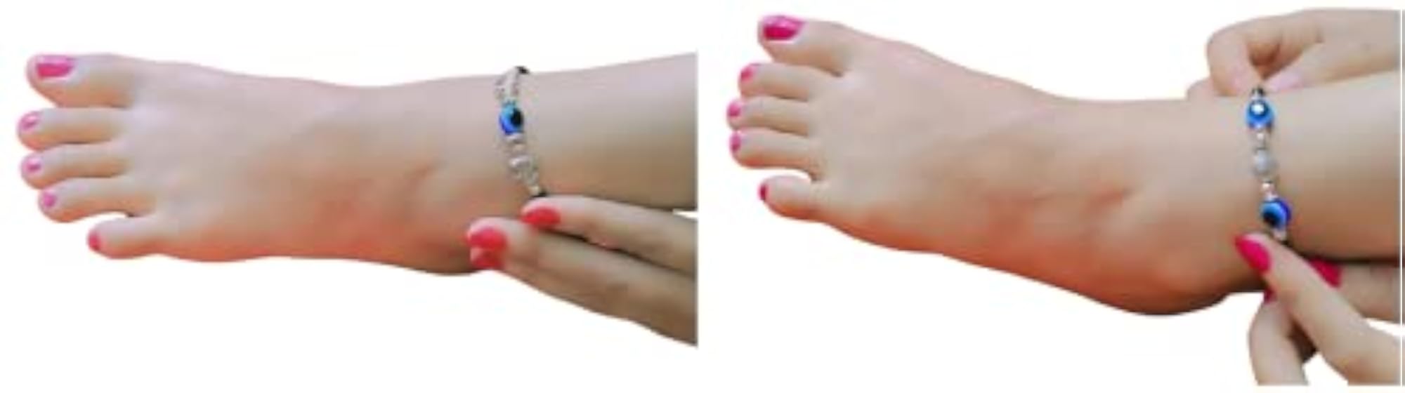 Combo Metal Silver Fish & Elephant Blue Evil Eye Anklet