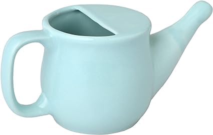 Ancient Impex Pot Neti en céramique 400 ml Vert menthe – Pot de nettoyage nasal anti-déversement avec 5 sachets de sel de Neti, passe au micro-ondes, kit ayurvédique Jala Neti pour soulager les sinus
