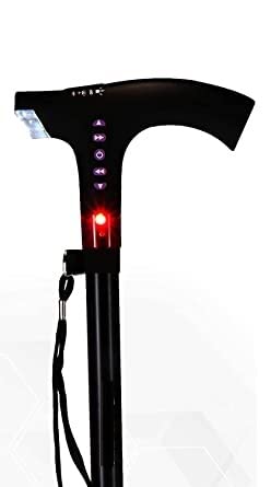 SMIC Adjustable Foldable Walking Stick with LED Flash Light & Smart FM Radio for Old People