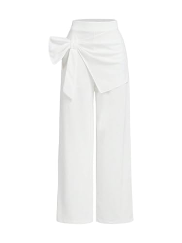 WDIRARA Women's Bow Wrap High Waisted Straight Leg Pants Casual Trousers