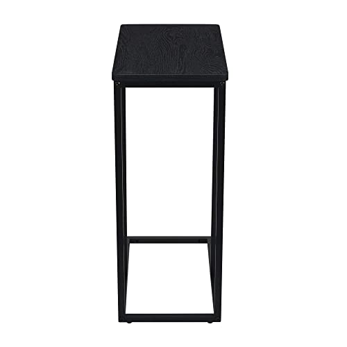 Household Essentials Industrial Narrow End Table | Metal C Shaped Frame And Rectangle Faux Wood Grain Top, Black Oak #TOP3