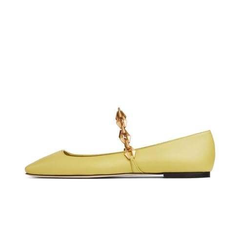 Women's Leather Ballet Flats with Chain Strap - Square Toe Slip-On Mary Jane Shoes, Breathable Summer Casual Ballerinas for Beach, Dress, Walking2