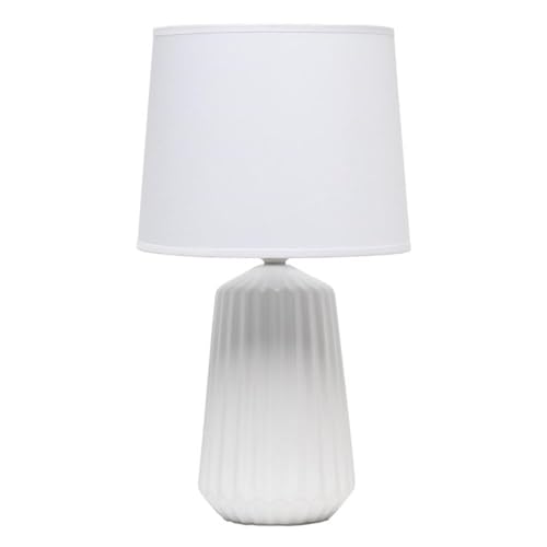 Simple Designs ‎LT1119-OFF Pleated English Ceramic Base Bedside Table Lamp, Off White