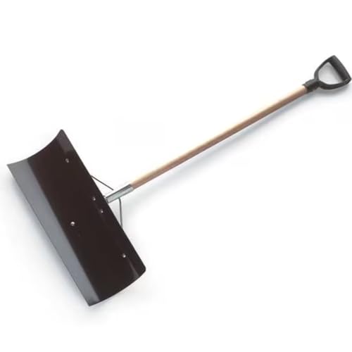 Snow Shovel with Wide 24-inch Steel Blade | 42-inch D-Grip Wood Handle Snow Pusher