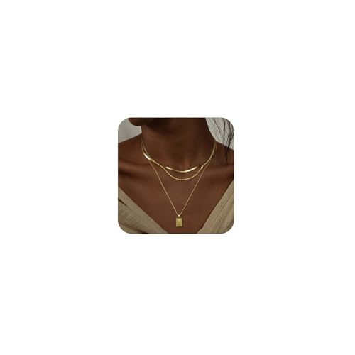 Layered Gold/Silver Necklaces for Women, Stackable Stack 14K Real Gold Plated Silver Chain Necklace Circle Layering Fashion Pendant Necklaces Trendy Jewelry Set Gifts