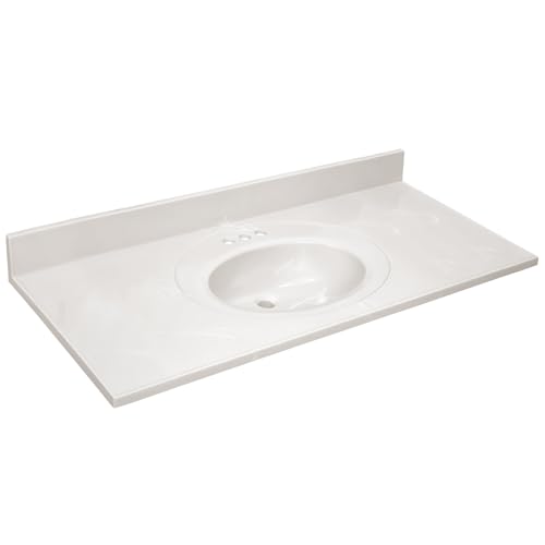 Image of Design House Cultured Marble Vanity Top, 49 in W x 22 in D, Integrated 4 in Centerset Oval Sink & Backsplash, Ivory Swirl, 586347
