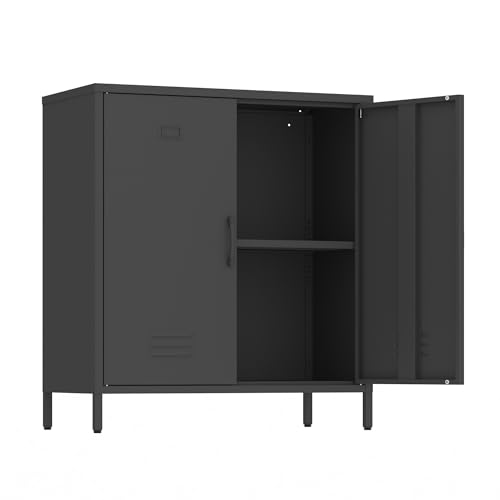 Image of Epochsteele Metal Storage Cabinet with Doors and Shelf Office Storage Cabinets Sideboard Cabinet for Home Office Living Rooms Dining Room (Black)