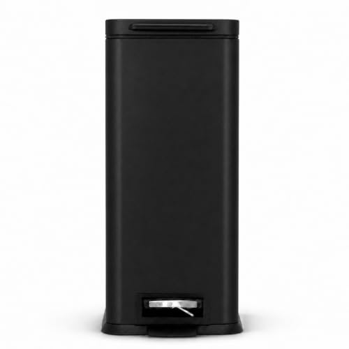 Image of Home Zone Living 4 Gallon Slim Kitchen Trash Can with Soft Close Lid and Step Pedal, Matte Black Stainless Steel Wastebasket with Removable Bucket