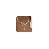 Pancert Cross Necklace for Women,Stackable Stacked Stacking Layering Layered Necklaces Dainty Gold Necklace Paperclip Box Flat Mariner Chain Necklace Cross Pendant CZ Diamond Simple Jewelry Gift