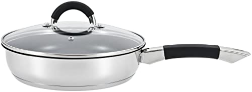 Royal Cuisine Sartén antiadherente de 24 cm Sartén de acero inoxidable con tapa Resistente a los arañazos Sartenes con mango resistente al calor Sartén antiadherente para placa de inducción