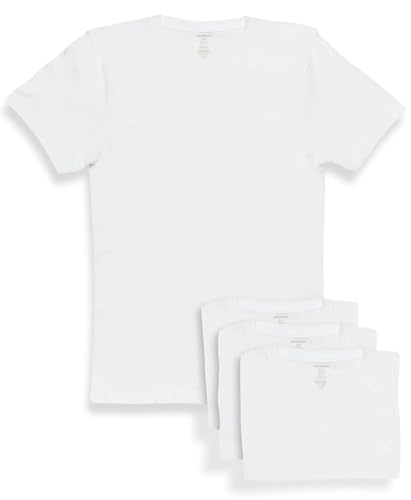 Van Heusen Mens Undershirts - 4 Pack Cotton Crewneck & V Neck Undershirts for Men - Base Layer Plain White T-Shirts for Men