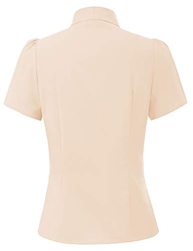 Image of Belle Poque Summer Short Sleeve Office Button Down Blouse Stripe Shirt Tops with Bow Tie BP573