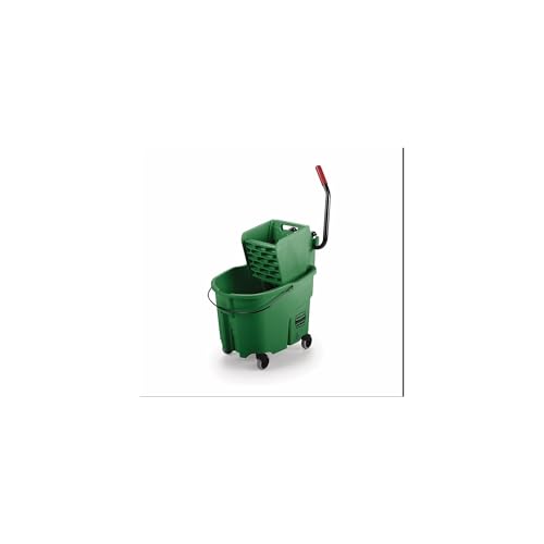 Image of Rubbermaid Commercial Products WaveBrake 35 QT Side-Press Mop Bucket and Wringer Combo on Wheels Green for Heavy-Duty Floor Cleaning