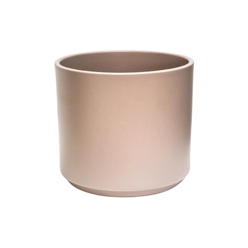 Ivyline Prague Planter in Taupe - Waterproof & Durable - Stylish Indoor Cylindrical Ceramic Flower Houseplant Pot with Matte Finish - H14.5cm x D16cm