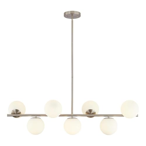 Lustre suspension linéaire en verre KCO à 7 globes blancs pour îlot de cuisine