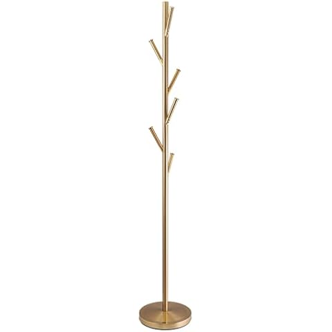 Kira Home Addison 68" Modern 6 Hook Free Standing Metal Coat Rack, Weighted Base, Cool Brass Finish Cover