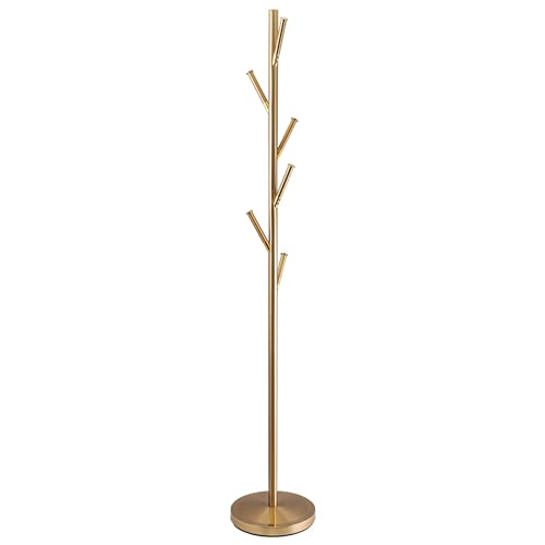 Kira-Home-Addison-68-Modern-6-Hook-Free-Standing-Metal-Coat-Rack-Weighted-Base-Cool-Brass-Finish Kira Home Addison 68 Modern 6 Hook Free Standing Metal Coat Rack Weighted Base Cool Brass Finish