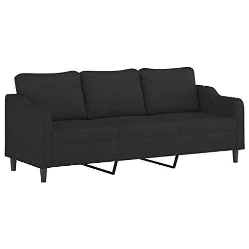 vidaXL Canapé à 3 Places Sofa de Salon Canapé de Salle de Séjour Canapé-lit Meuble de Chambre à Coucher Maison Intérieur Noir 210 cm Tissu