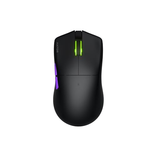 HATOR Pulsar 3 Souris de Jeu sans Fil – 16 000 DPI, capteur PixArt, 61 g, RVB, USB, Patins PTFE, câble paracorde, commutateurs optiques 100 m, Windows 10/11, Noir