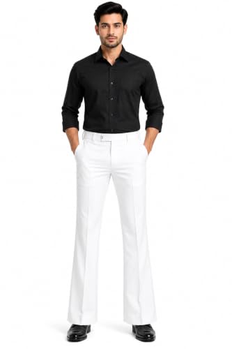 Image of Men's Formal Bootcut Pants | Stretchable Trousers | High Rise Flared Fit Pants | Office & Formal & Casual Wear (Black /White)
