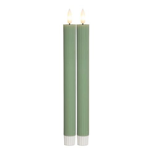 Star LED Stabkerzen Echtwachs 2er Set flackernde Flamme mit Timerfunktion warmweiß Grün batteriebetrieben elektrische Stabkerze für Tischdeko Innen 2 1 x 25 cm