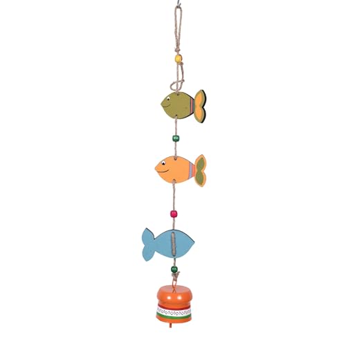Image of Aakriti Art Creations Fish Trinity Hand Painted Wind Chime Multicolor | Handmade Wooden & Metal Windchimes for Home | Decorative Wind Chimes for Balcony, Garden, Living Room | Feng Shui Wind Chime