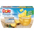 Dole Pineapple Fruit Bowl Tidbits in 100% Pineapple Juice 4-4 oz cups Pack of 6